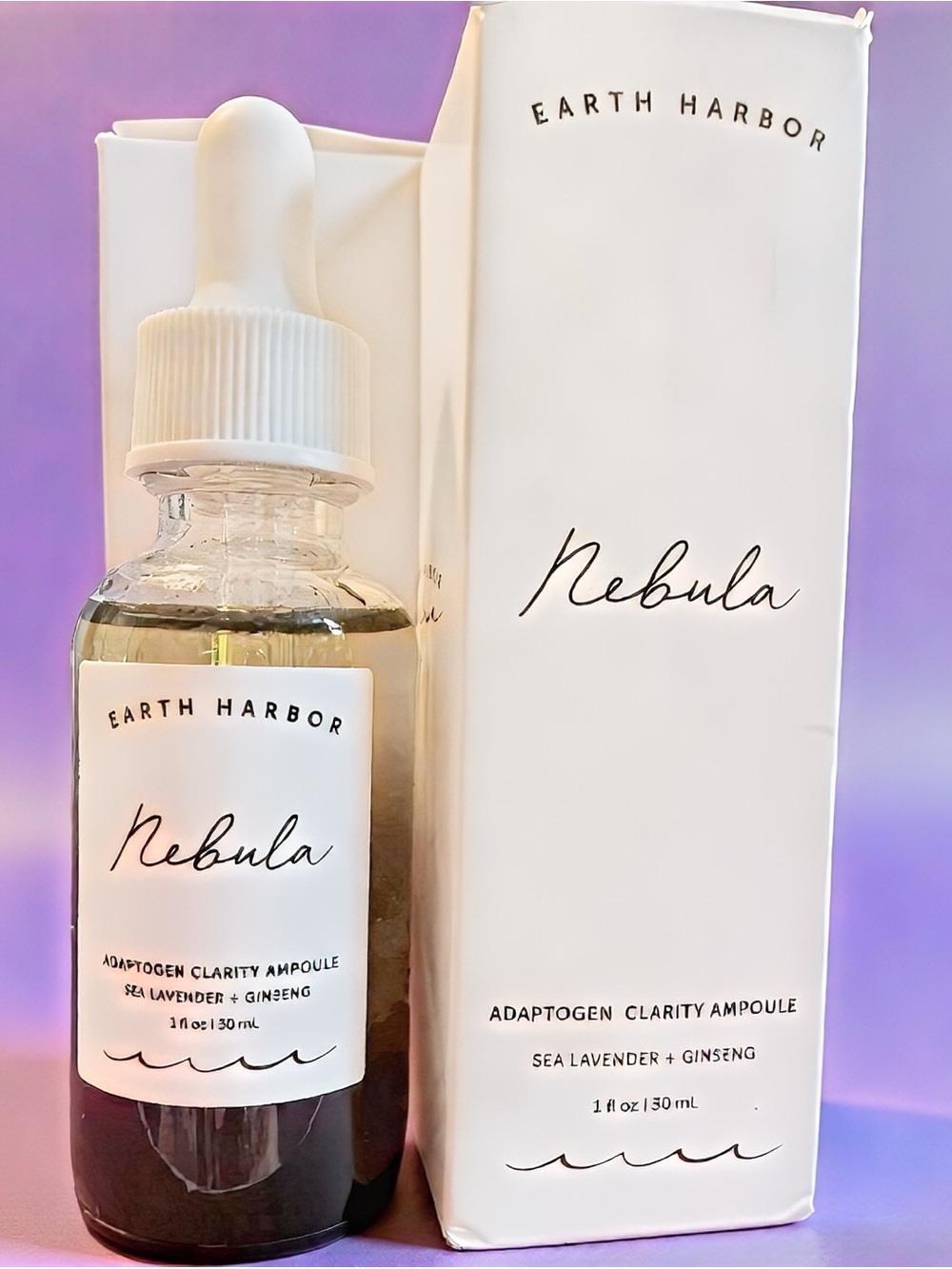 NWT NIB EARTH HARBOR NEBULA ADAPTOGEN CLARITY AMPOULE SEA LAVENDER + GINSENG FS
